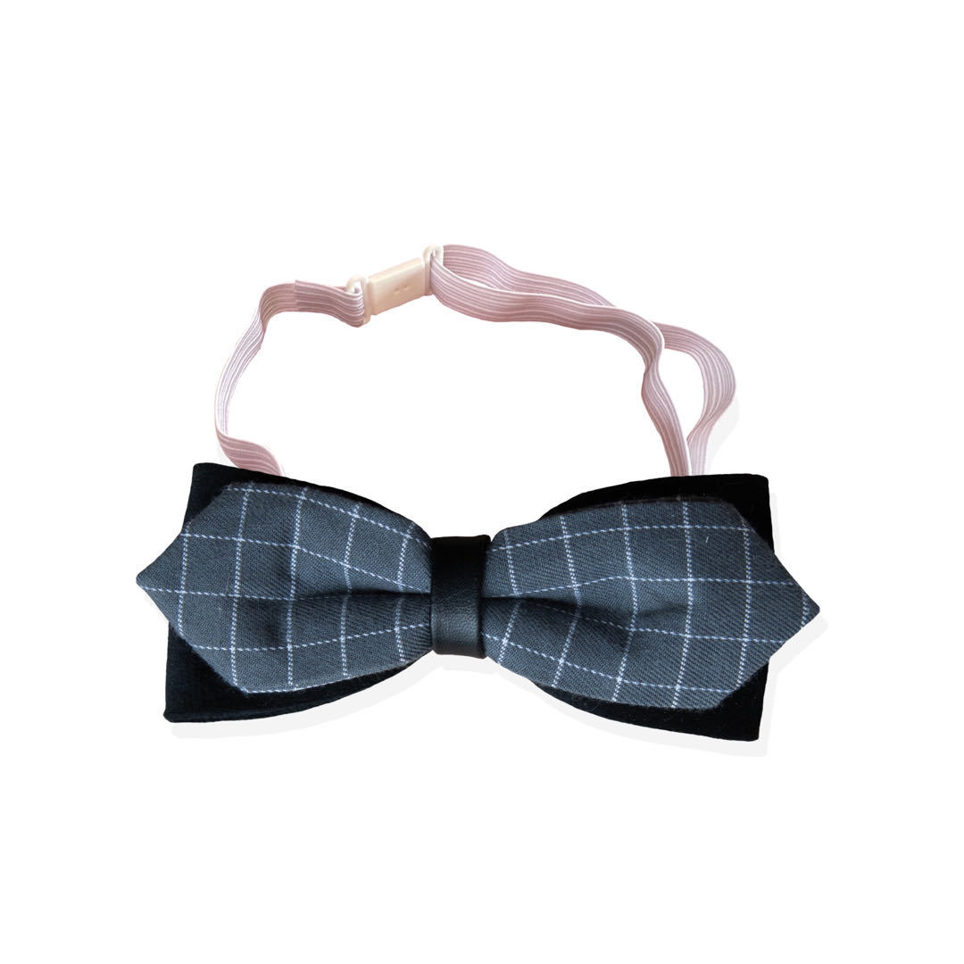 KFX-9380413 Handmade Dog Bow Tie Collar in Wine Red Plaid & Gray Plaid for Small and Medium Dogs