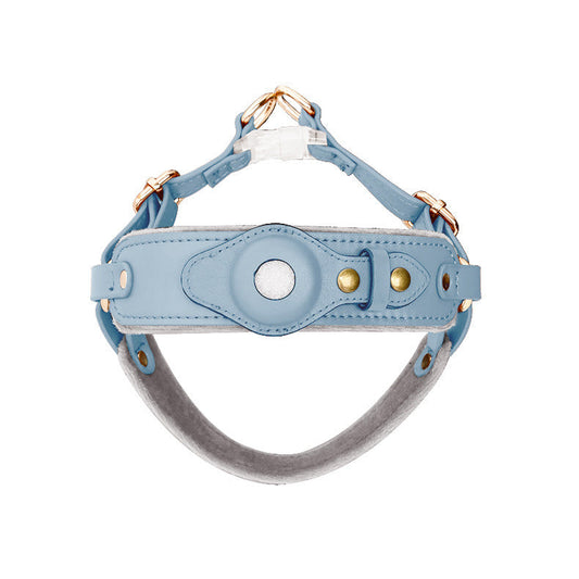 KFX-9382205 Leather Chest Back Airtag Harness with Traction Rope for Dogs - Multiple Sizes and Colors Available