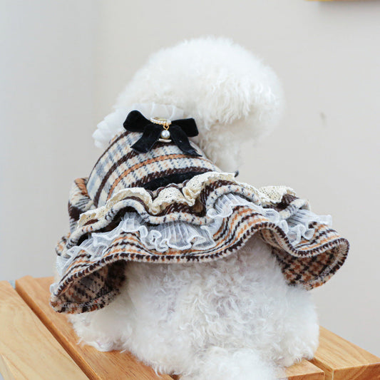 KFX-9382973 Autumn and Winter Maillard Woolen Skirt for Dogs and Cats, Polyester Casual Pet Clothing