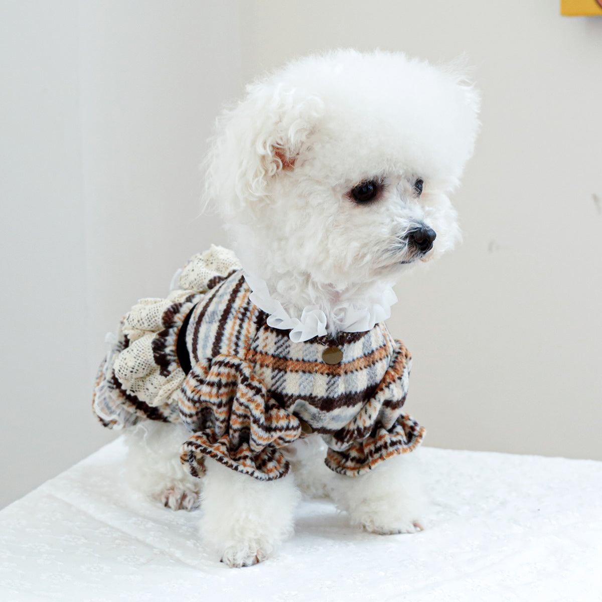 KFX-9382973 Autumn and Winter Maillard Woolen Skirt for Dogs and Cats, Polyester Casual Pet Clothing