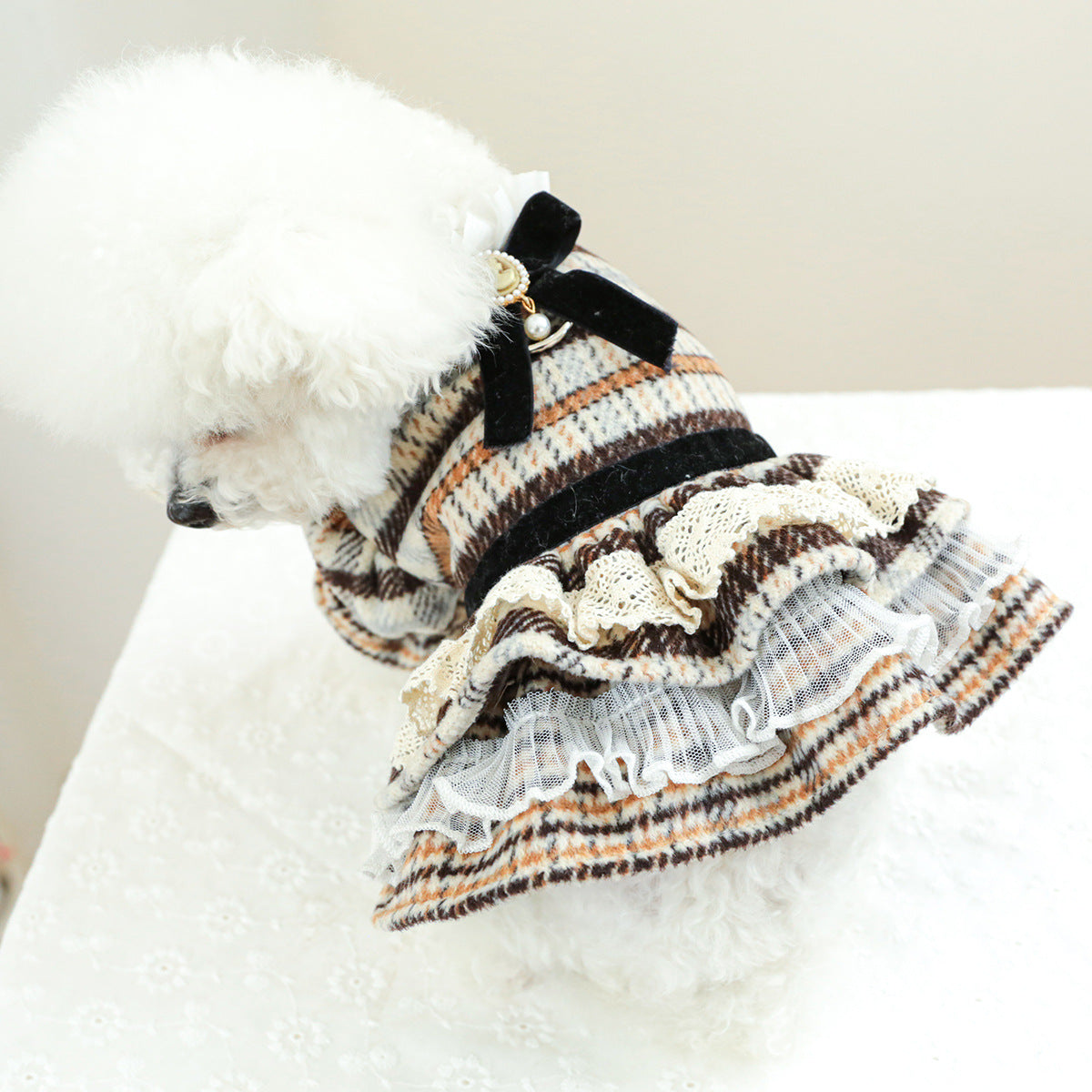 KFX-9382973 Autumn and Winter Maillard Woolen Skirt for Dogs and Cats, Polyester Casual Pet Clothing