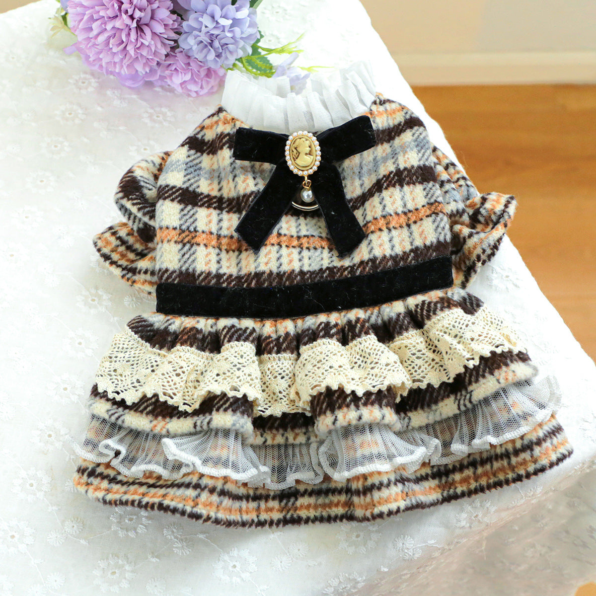 KFX-9382973 Autumn and Winter Maillard Woolen Skirt for Dogs and Cats, Polyester Casual Pet Clothing