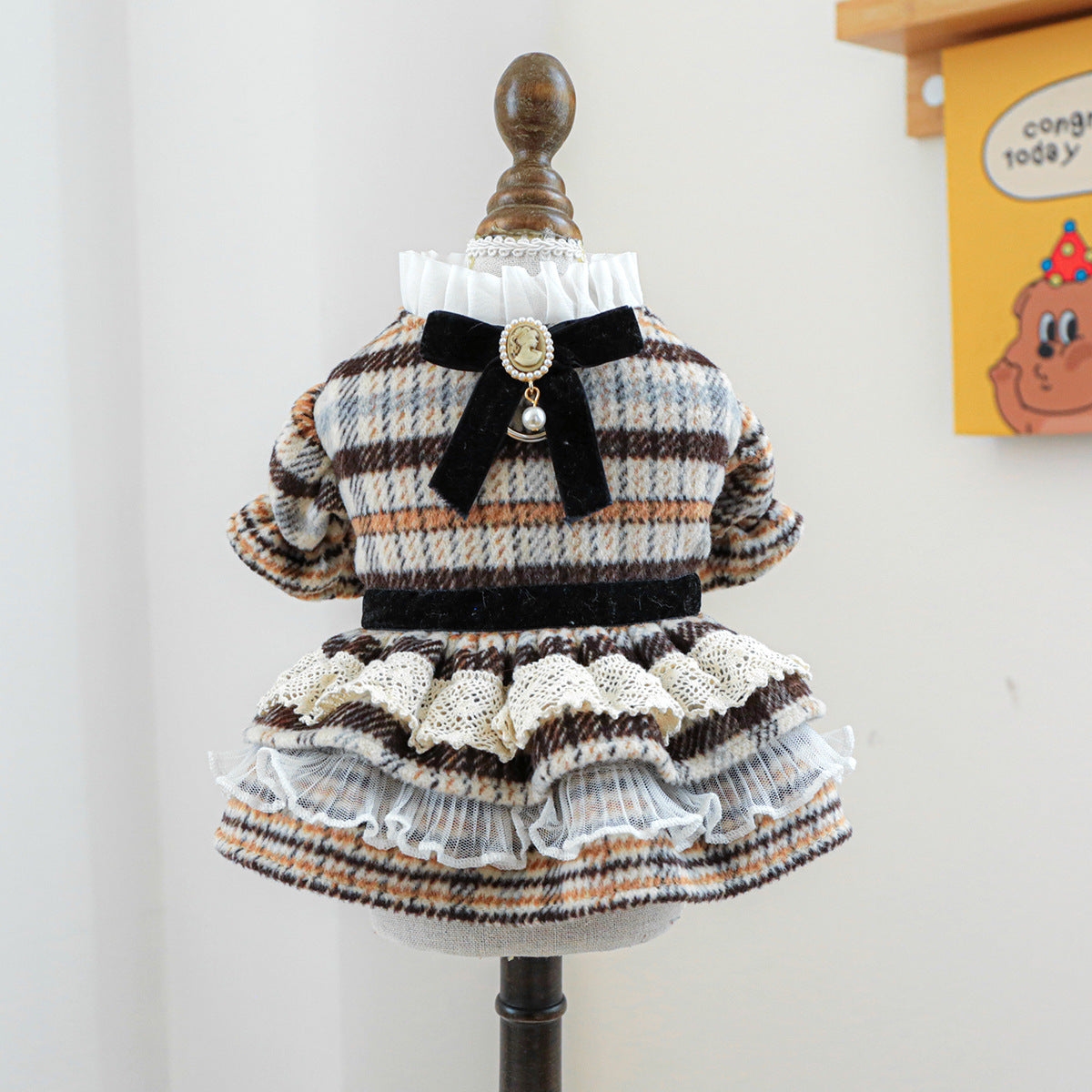 KFX-9382973 Autumn and Winter Maillard Woolen Skirt for Dogs and Cats, Polyester Casual Pet Clothing