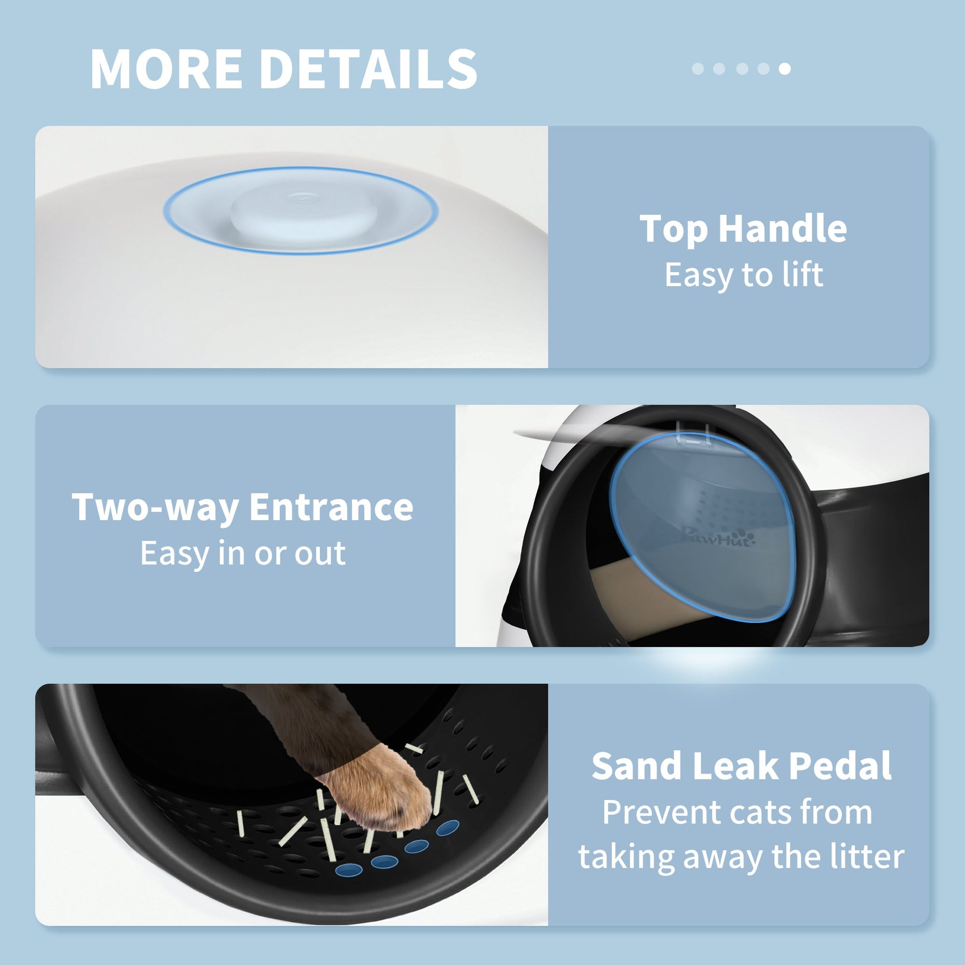 KFX-9383869 Dome-Covered Cat Litter Box with Grate and Air Freshener, Black and White Design