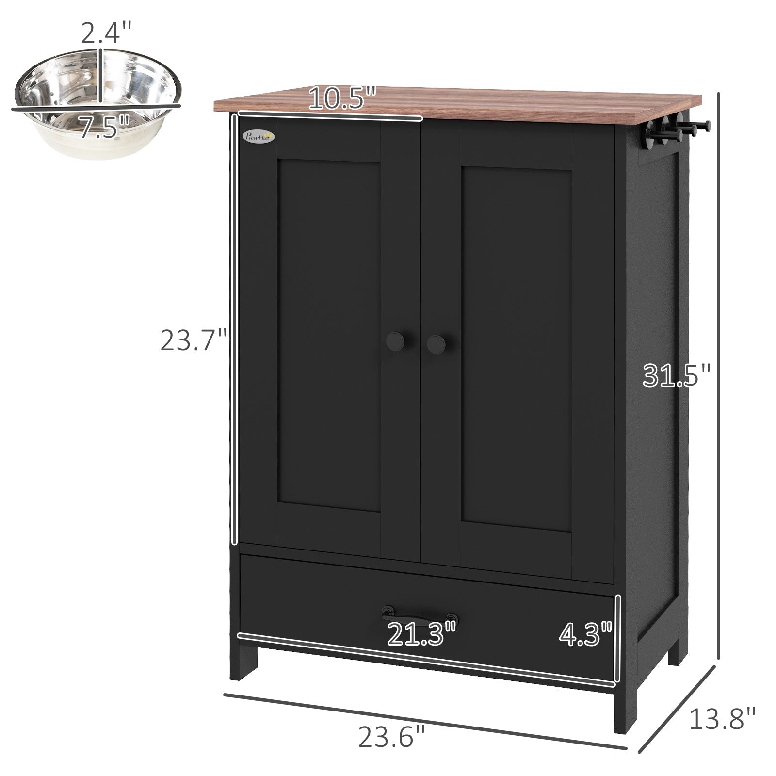 KFX-9384381 Elevated Pet Feeding Station with Hidden Bowls and Storage Cabinet for Medium-Sized Dogs