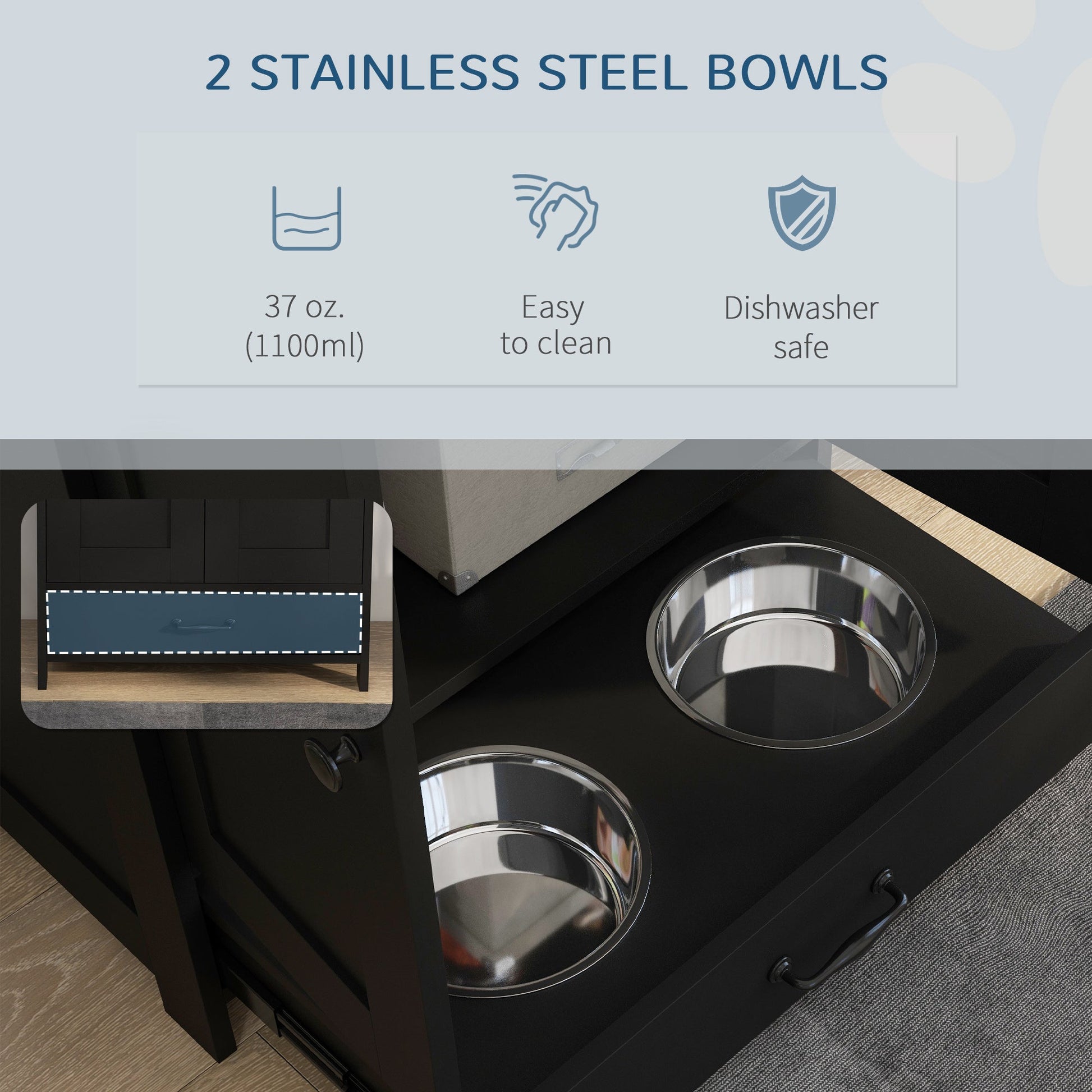 KFX-9384381 Elevated Pet Feeding Station with Hidden Bowls and Storage Cabinet for Medium-Sized Dogs