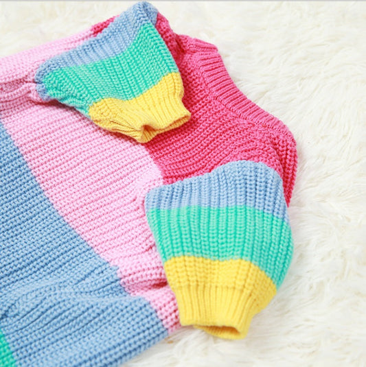 KFX-9386173 Rainbow Knit Dog Sweater - Comfortable Wool Fabric, Ideal for Small to Large Breeds