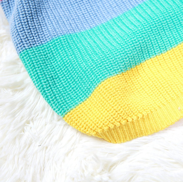 KFX-9386173 Rainbow Knit Dog Sweater - Comfortable Wool Fabric, Ideal for Small to Large Breeds