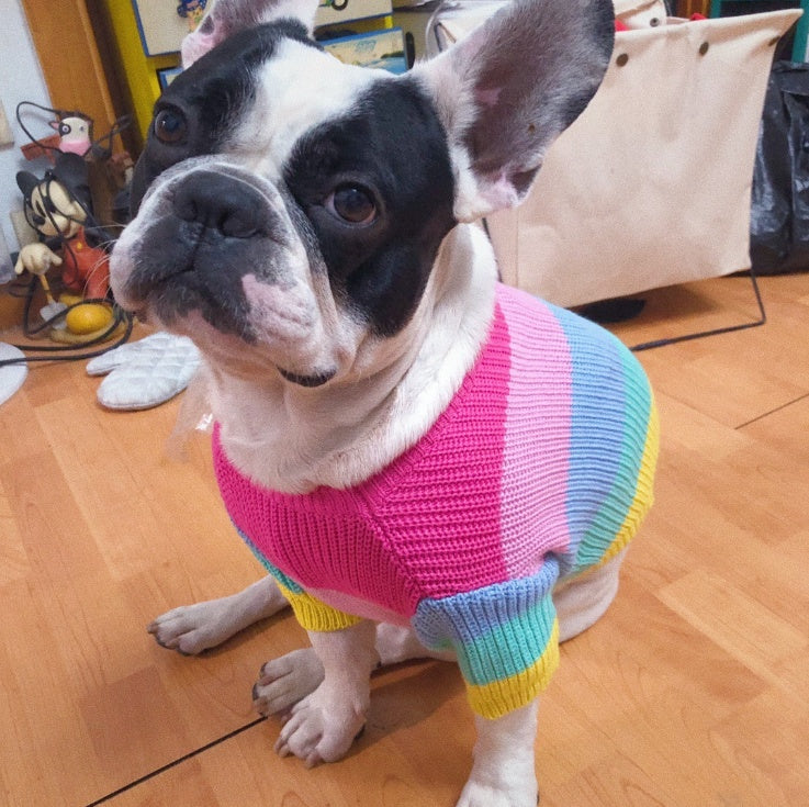 KFX-9386173 Rainbow Knit Dog Sweater - Comfortable Wool Fabric, Ideal for Small to Large Breeds