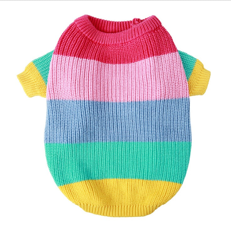 KFX-9386173 Rainbow Knit Dog Sweater - Comfortable Wool Fabric, Ideal for Small to Large Breeds