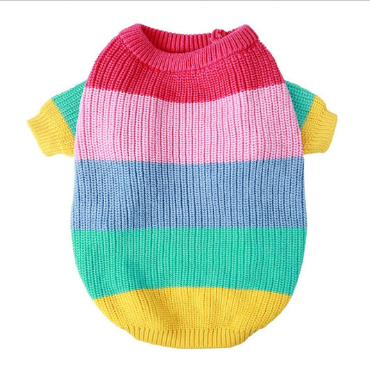 KFX-9386173 Rainbow Knit Dog Sweater - Comfortable Wool Fabric, Ideal for Small to Large Breeds