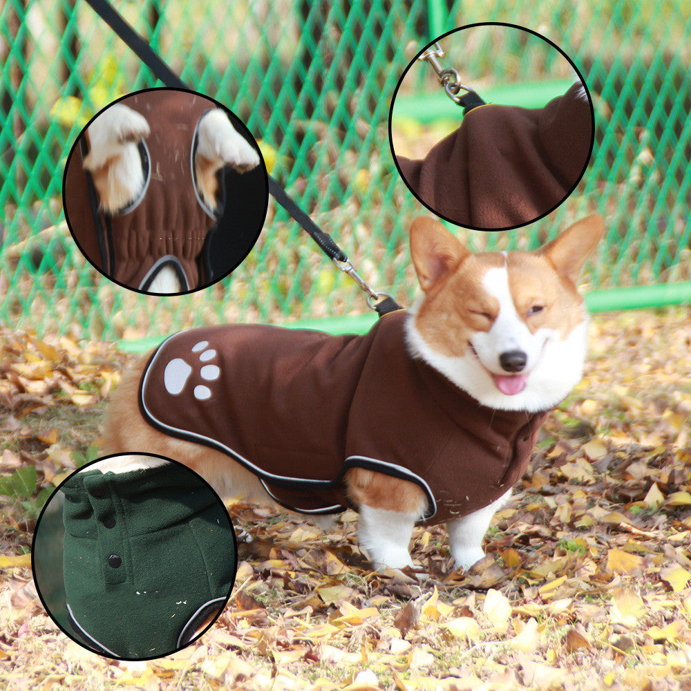 KFX-9386557 Waterproof Fleece Dog Sweater Coat in Brown and Dark Green, Sizes S to 6XL