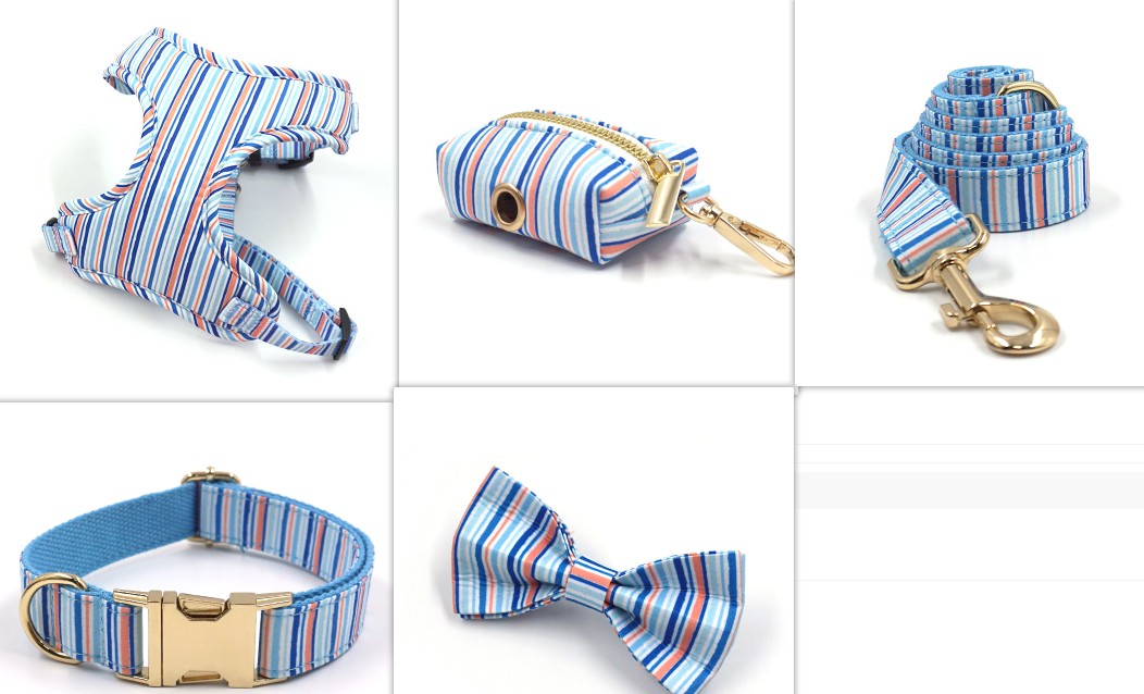 KFX-9387965 Striped Print Pet Chest Harness and Leash Set with Trash Bag and Ribbon
