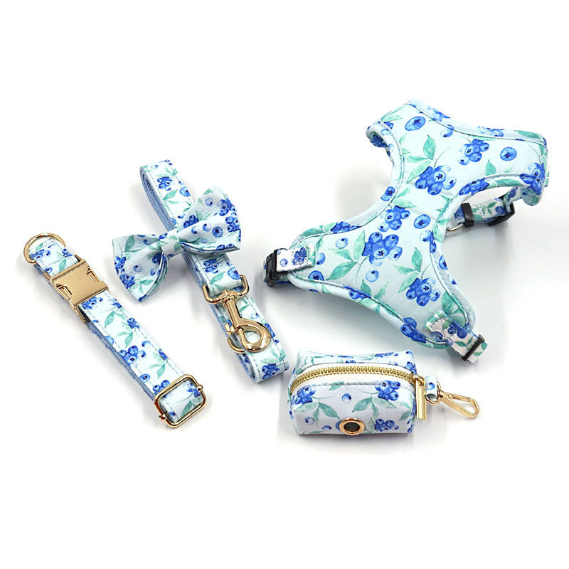 KFX-9387965 Striped Print Pet Chest Harness and Leash Set with Trash Bag and Ribbon