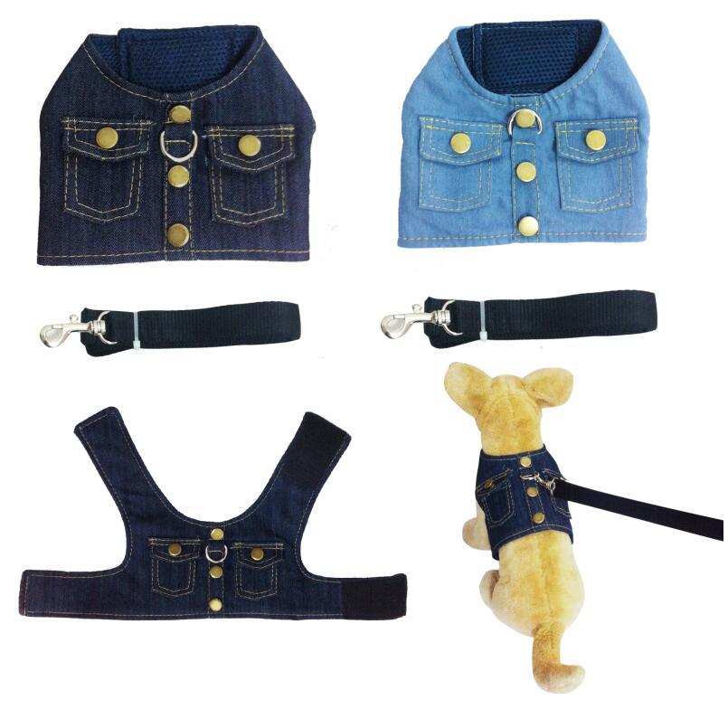 KFX-9393597 Denim Chest Harness with Leash for Dogs - S, M, L Sizes Available