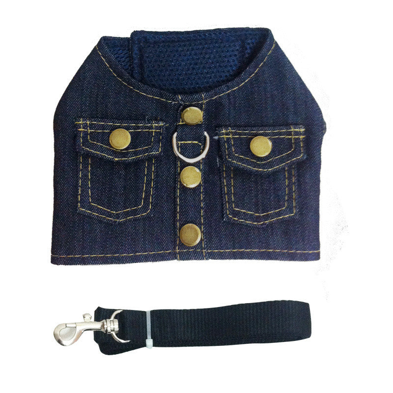 KFX-9393597 Denim Chest Harness with Leash for Dogs - S, M, L Sizes Available