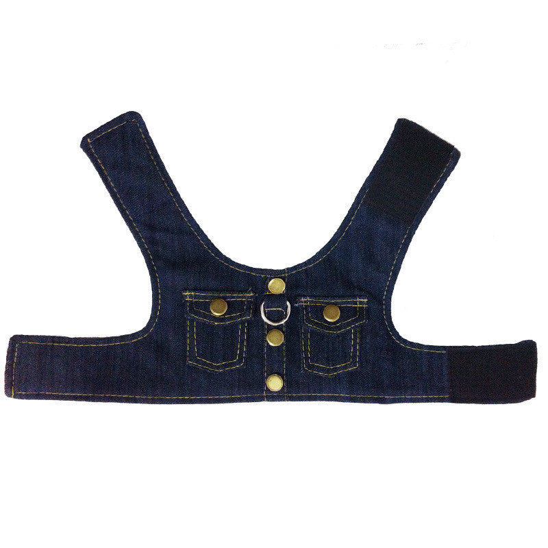 KFX-9393597 Denim Chest Harness with Leash for Dogs - S, M, L Sizes Available