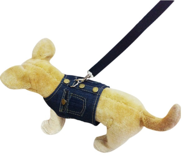 KFX-9393597 Denim Chest Harness with Leash for Dogs - S, M, L Sizes Available