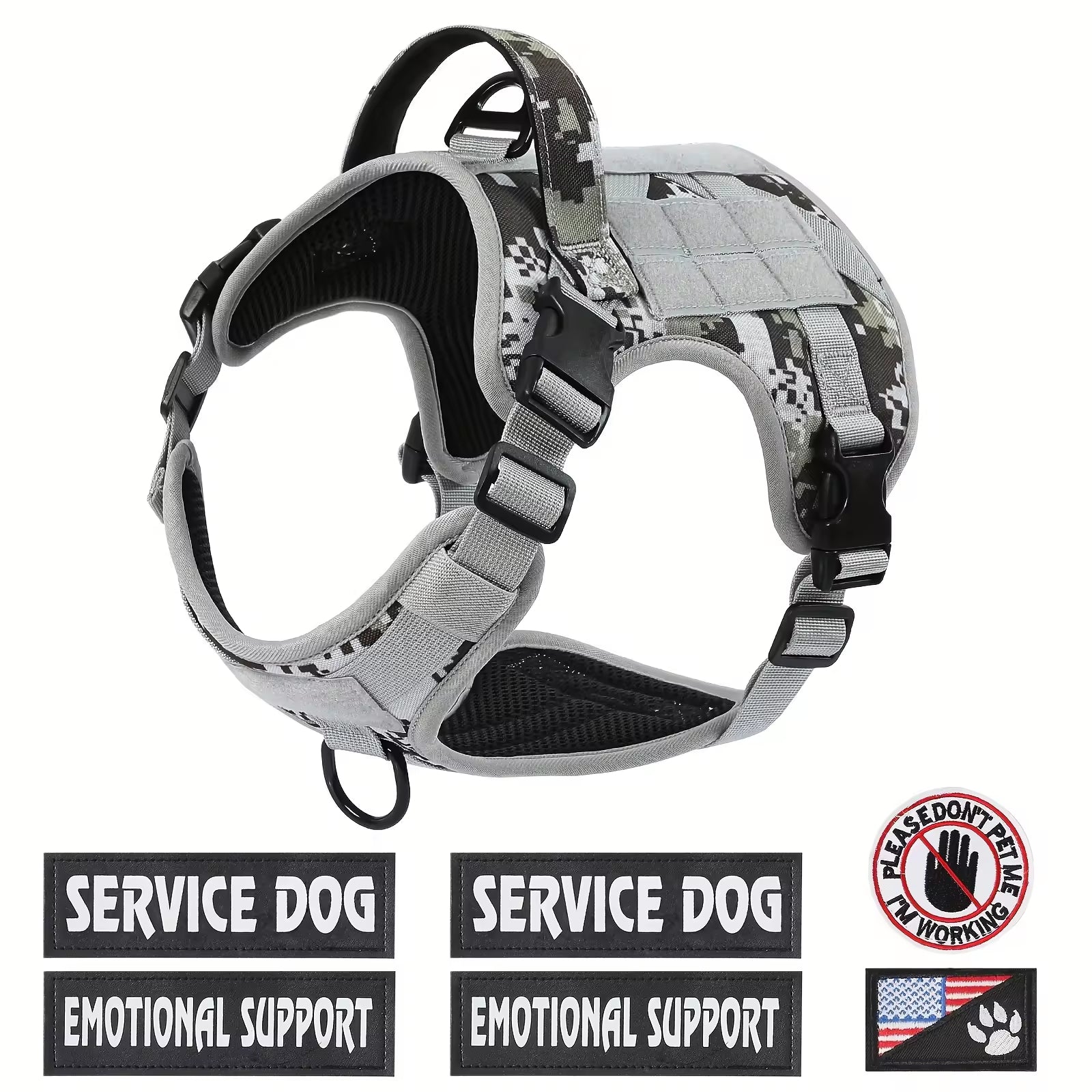 KFX-9395901 Adjustable Reflective Tactical Dog Harness Vest for Hiking and Training - Durable & Breathable, Multiple Sizes Available