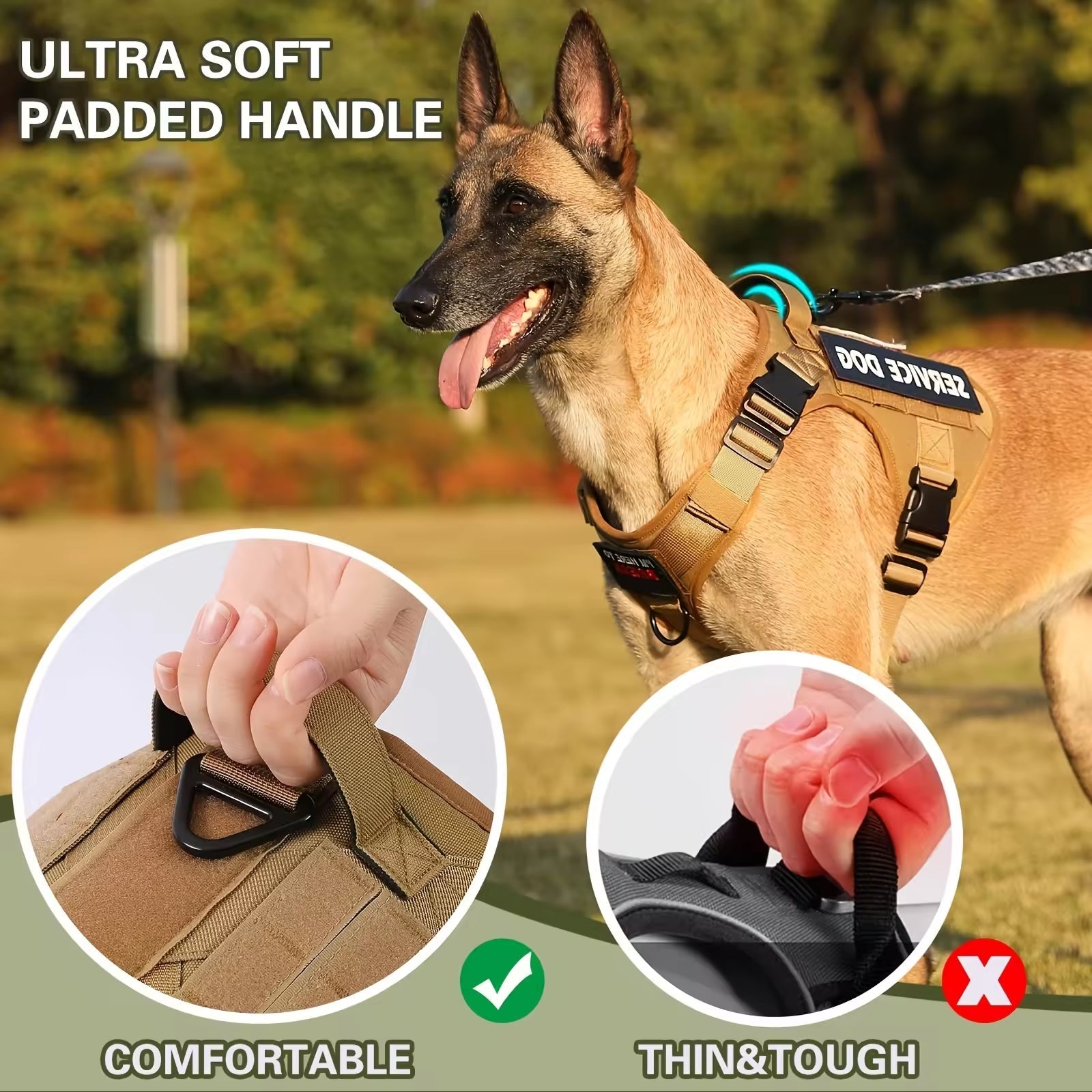 KFX-9395901 Adjustable Reflective Tactical Dog Harness Vest for Hiking and Training - Durable & Breathable, Multiple Sizes Available