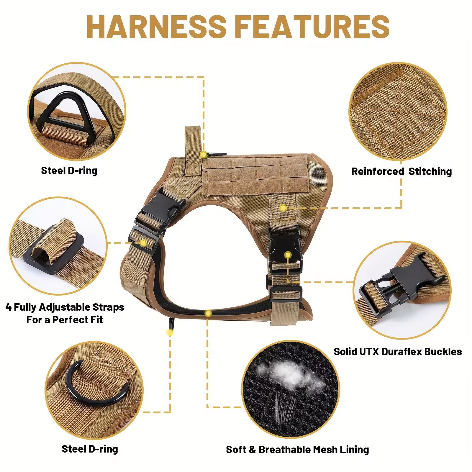 KFX-9395901 Adjustable Reflective Tactical Dog Harness Vest for Hiking and Training - Durable & Breathable, Multiple Sizes Available