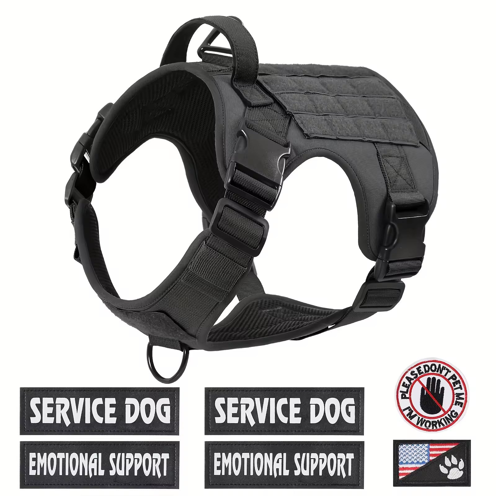 KFX-9395901 Adjustable Reflective Tactical Dog Harness Vest for Hiking and Training - Durable & Breathable, Multiple Sizes Available