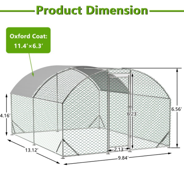 KFX-9397565 Dome Chicken Coop 10x13 Feet with Galvanized Steel Frame and UV-Resistant Tarp