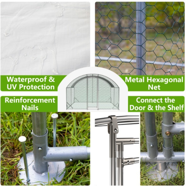 KFX-9397565 Dome Chicken Coop 10x13 Feet with Galvanized Steel Frame and UV-Resistant Tarp
