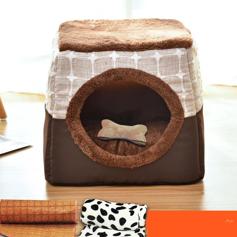 KFX-9397949 Four Seasons Space Capsule Cat House - Stylish Cloth Design with Sleeping Mat, Blanket, and Toy, Multiple Patterns Available