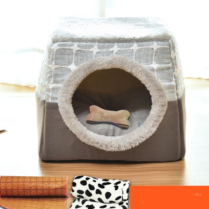 KFX-9397949 Four Seasons Space Capsule Cat House - Stylish Cloth Design with Sleeping Mat, Blanket, and Toy, Multiple Patterns Available