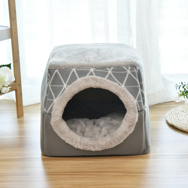 KFX-9397949 Four Seasons Space Capsule Cat House - Stylish Cloth Design with Sleeping Mat, Blanket, and Toy, Multiple Patterns Available