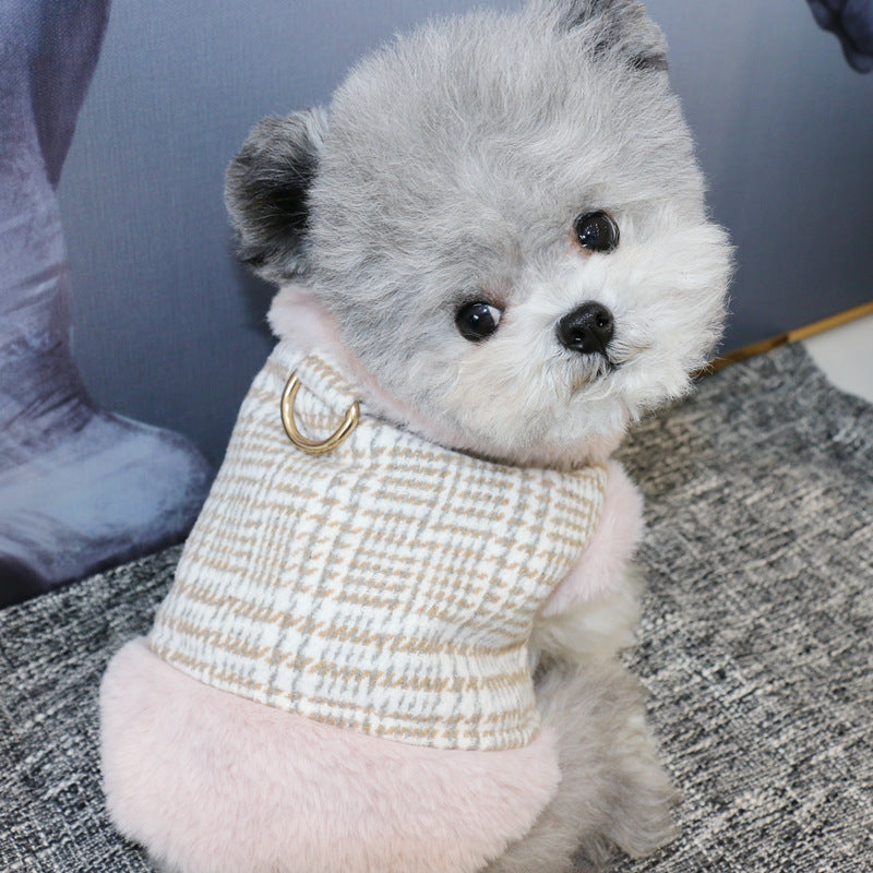 KFX-9398333 Thickened Cotton Dog Coat for Warmth - Stylish Pet Apparel in Pink, Blue, Beige