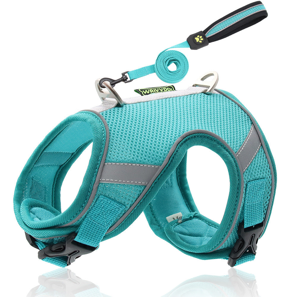 KFX-9399485 Adjustable Reflective Mesh Dog Harness with Traction Rope in Multiple Colors