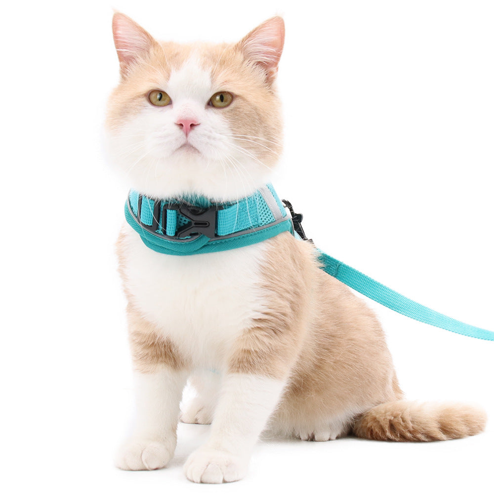 KFX-9399485 Adjustable Reflective Mesh Dog Harness with Traction Rope in Multiple Colors