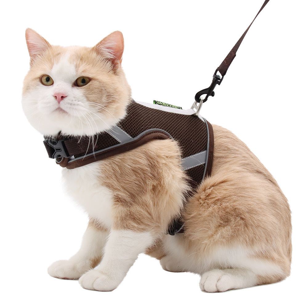 KFX-9399485 Adjustable Reflective Mesh Dog Harness with Traction Rope in Multiple Colors