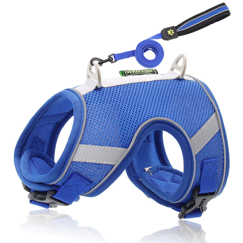 KFX-9399485 Adjustable Reflective Mesh Dog Harness with Traction Rope in Multiple Colors