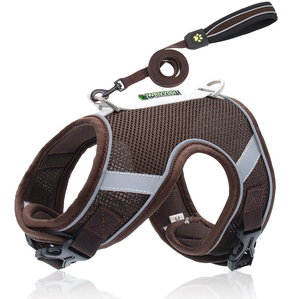 KFX-9399485 Adjustable Reflective Mesh Dog Harness with Traction Rope in Multiple Colors