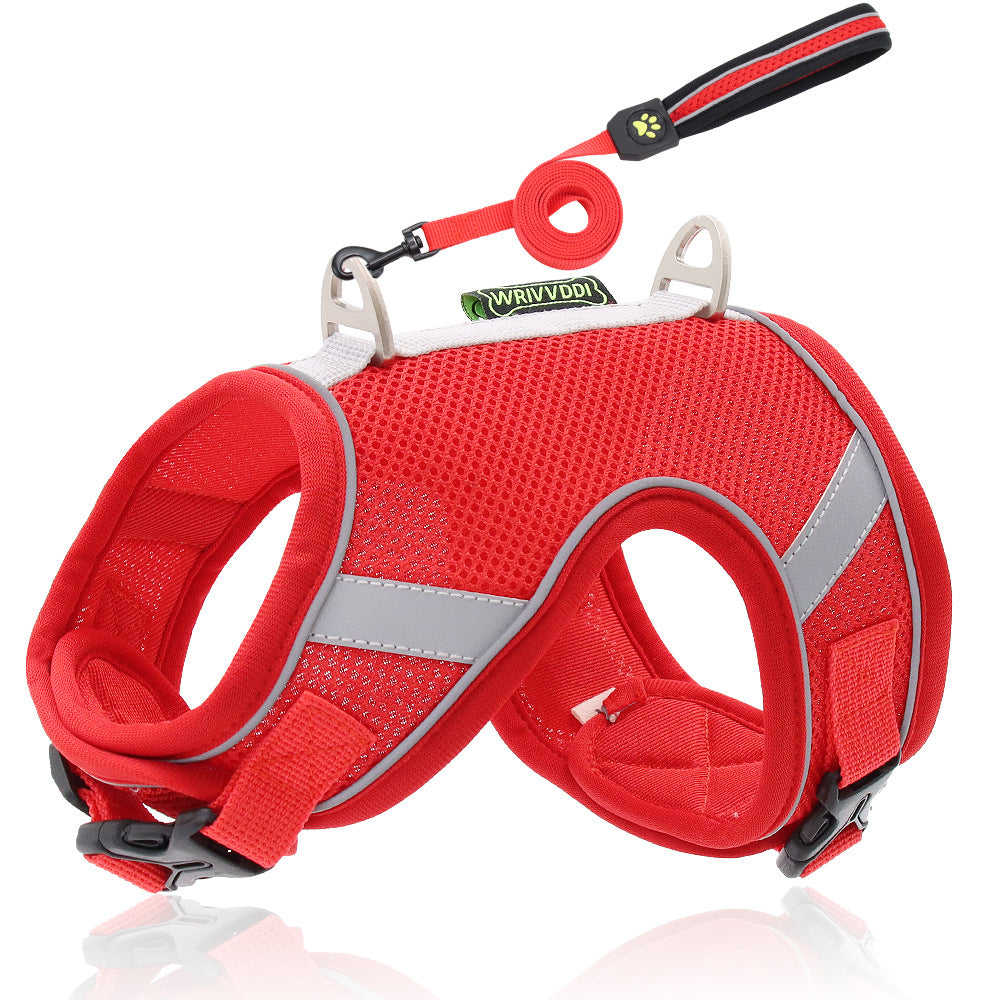 KFX-9399485 Adjustable Reflective Mesh Dog Harness with Traction Rope in Multiple Colors
