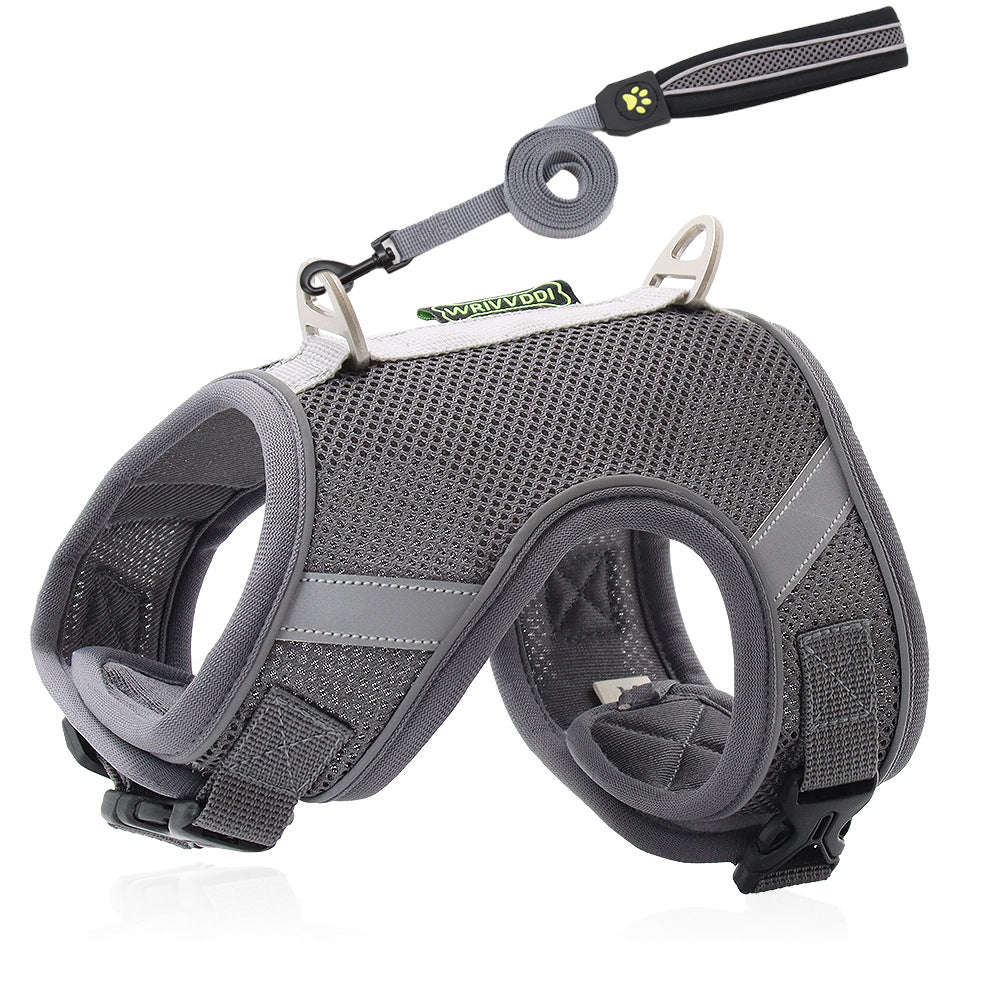 KFX-9399485 Adjustable Reflective Mesh Dog Harness with Traction Rope in Multiple Colors