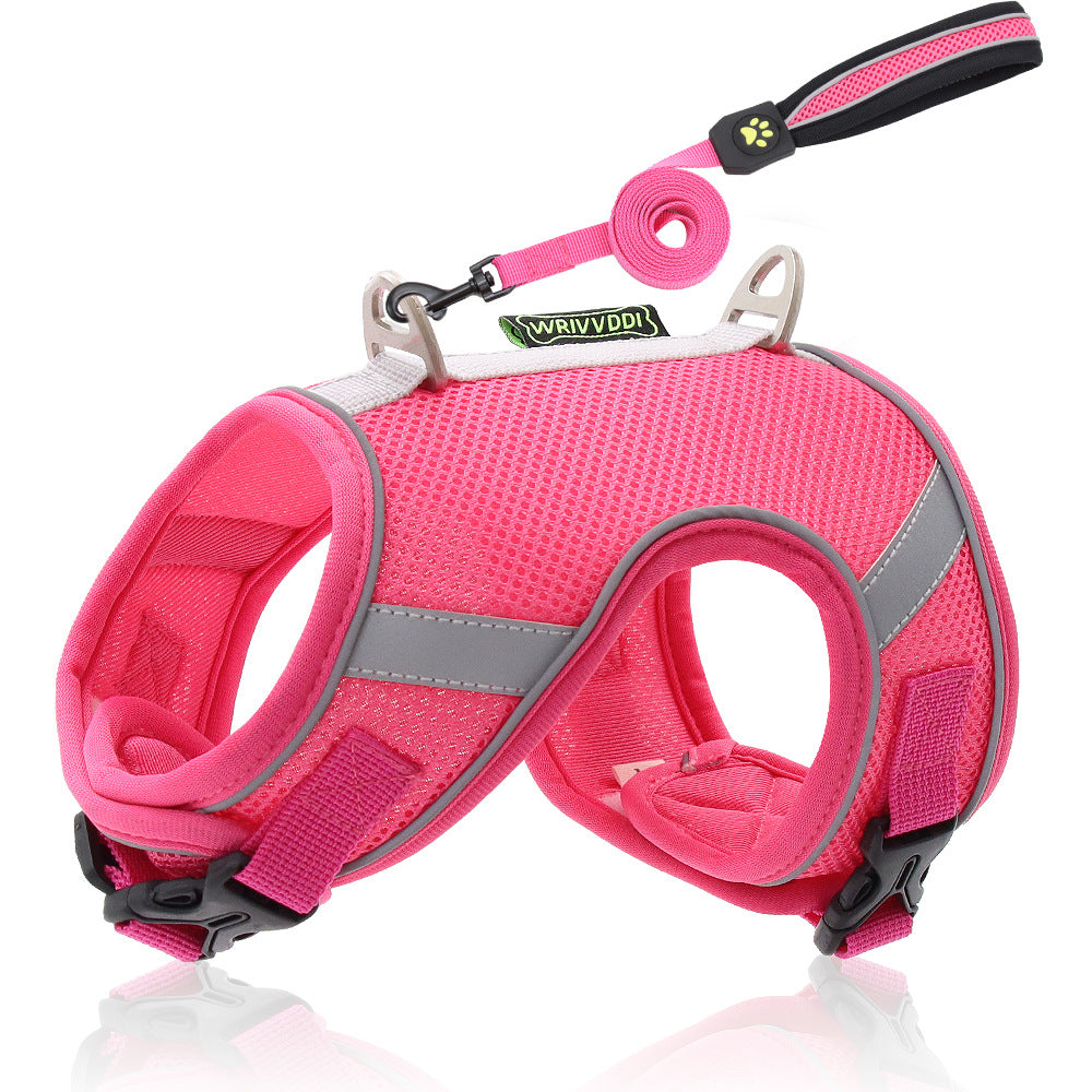 KFX-9399485 Adjustable Reflective Mesh Dog Harness with Traction Rope in Multiple Colors