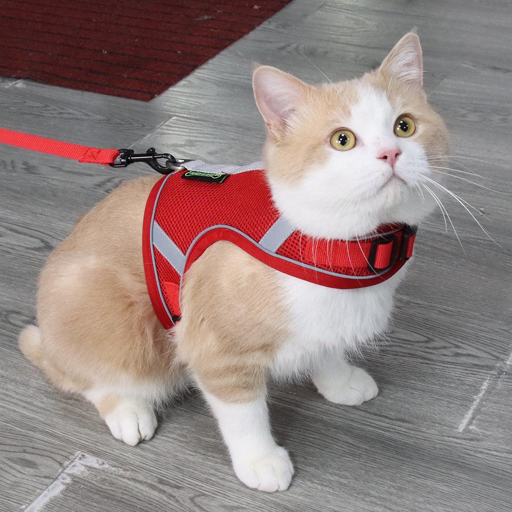 KFX-9399485 Adjustable Reflective Mesh Dog Harness with Traction Rope in Multiple Colors