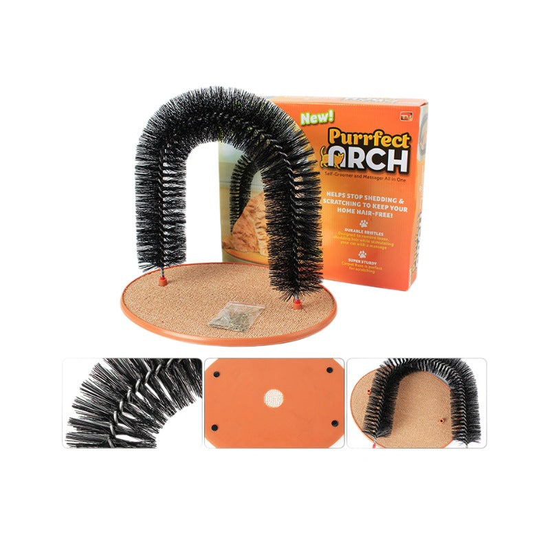 KFX-9399869 Cat Grooming Arch & Scratcher Toy with Built-In Brush for Itch Relief and Self-Grooming