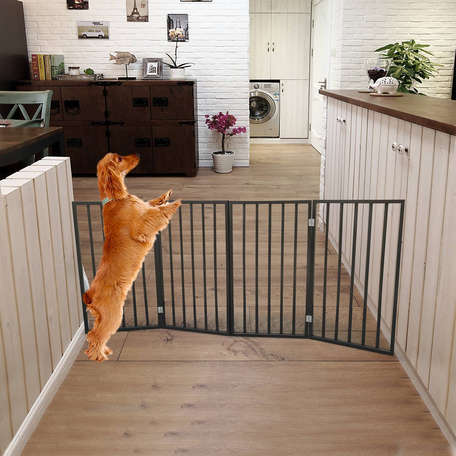 KFX-9401277 Folding Pet Gate for Doorways and Stairs - Lightweight and Stylish Barrier