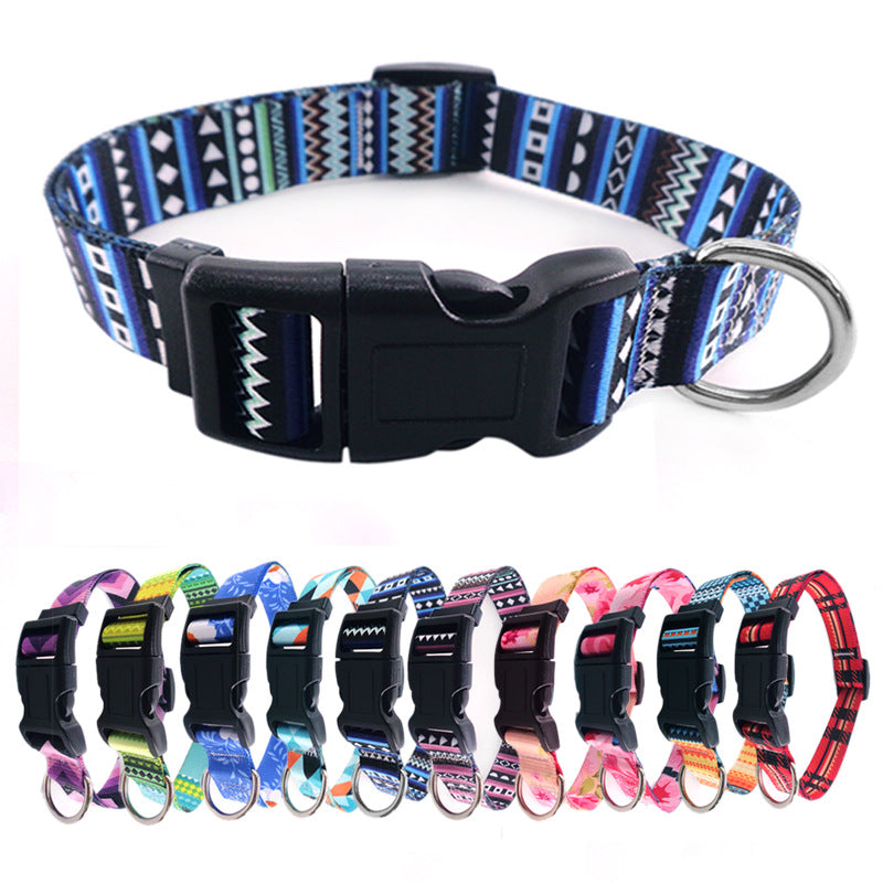 KFX-9401661 Bohemian Style Digital Printing Dog Collar - Colorful Polyester Design in Various Sizes