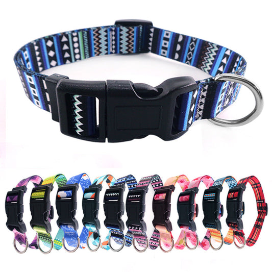 KFX-9401661 Bohemian Style Digital Printing Dog Collar - Colorful Polyester Design in Various Sizes
