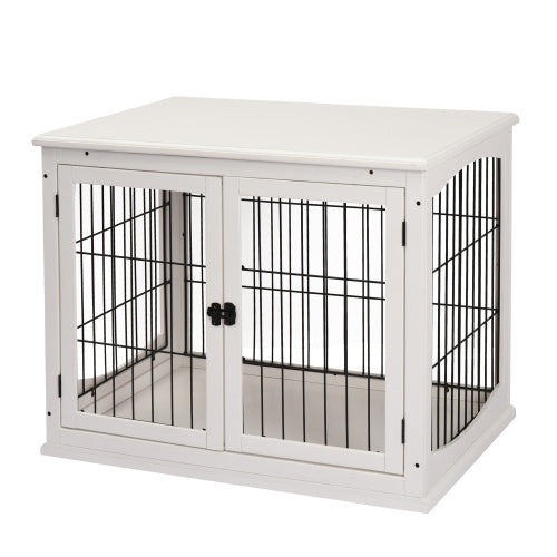 KFX-9403325 Small Indoor Dog Kennel End Table with Dual Access and Lockable Door in White
