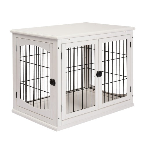 KFX-9403325 Small Indoor Dog Kennel End Table with Dual Access and Lockable Door in White