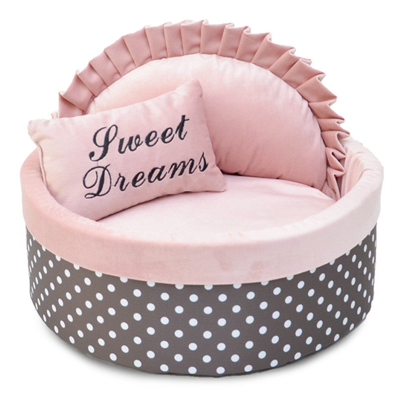KFX-9403709 Polka Dot Sponge Round Pet Nest with Pillow - Available in Pink, Gray, Rose Red, and Lake Blue