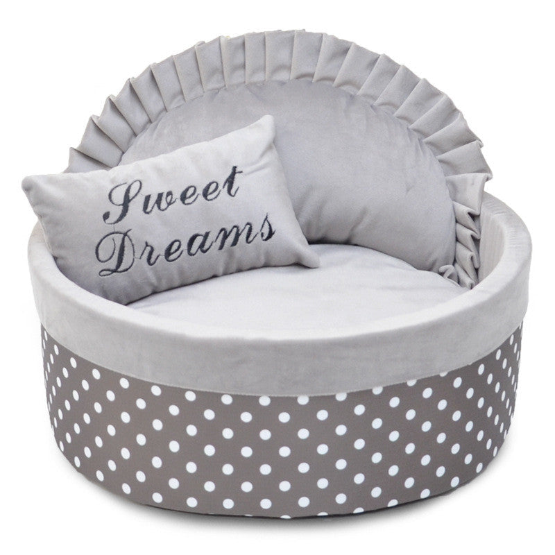 KFX-9403709 Polka Dot Sponge Round Pet Nest with Pillow - Available in Pink, Gray, Rose Red, and Lake Blue
