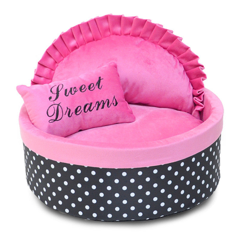 KFX-9403709 Polka Dot Sponge Round Pet Nest with Pillow - Available in Pink, Gray, Rose Red, and Lake Blue